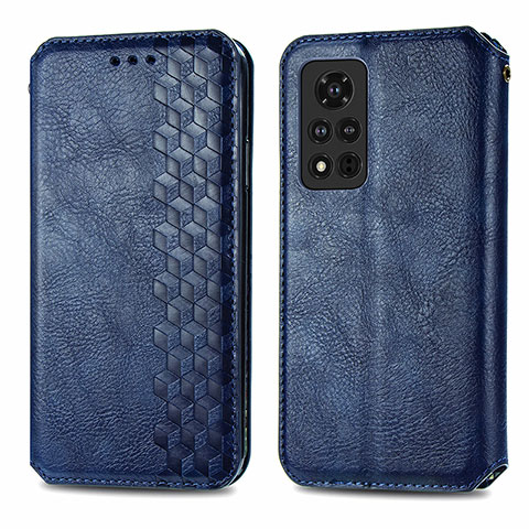 Custodia Portafoglio In Pelle Cover con Supporto S01D per Huawei Honor V40 5G Blu