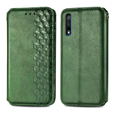 Custodia Portafoglio In Pelle Cover con Supporto S01D per Huawei P Smart Z (2019) Verde