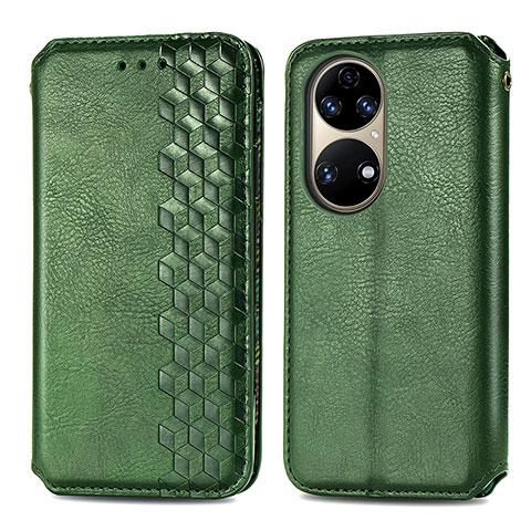 Custodia Portafoglio In Pelle Cover con Supporto S01D per Huawei P50e Verde