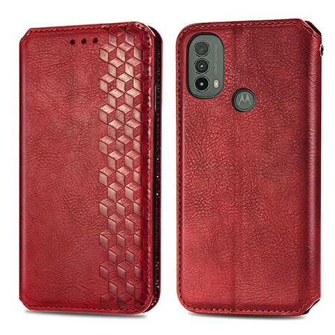 Custodia Portafoglio In Pelle Cover con Supporto S01D per Motorola Moto E30 Rosso