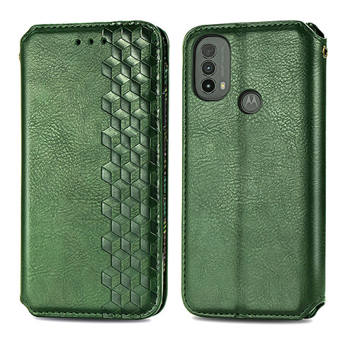 Custodia Portafoglio In Pelle Cover con Supporto S01D per Motorola Moto E30 Verde