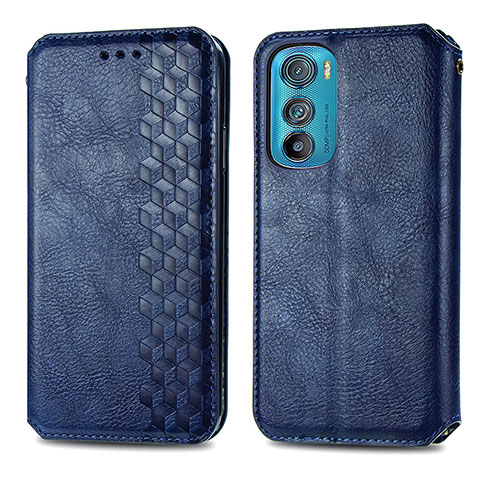 Custodia Portafoglio In Pelle Cover con Supporto S01D per Motorola Moto Edge 30 5G Blu