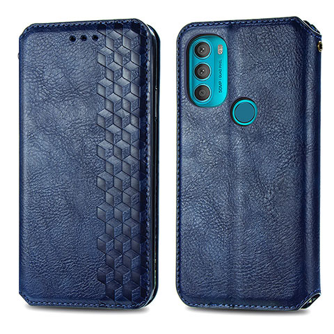 Custodia Portafoglio In Pelle Cover con Supporto S01D per Motorola Moto G71 5G Blu