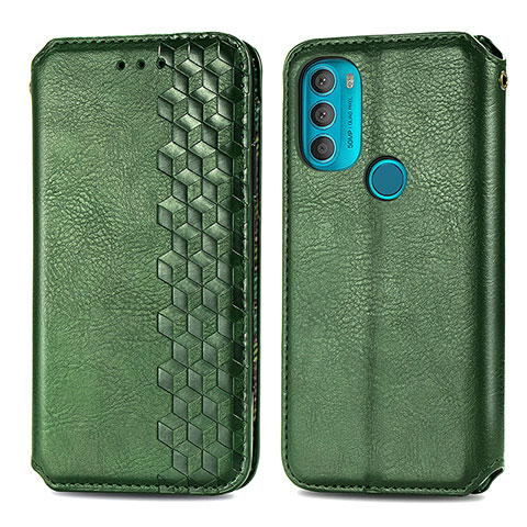 Custodia Portafoglio In Pelle Cover con Supporto S01D per Motorola Moto G71 5G Verde