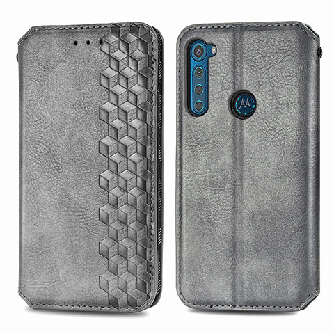 Custodia Portafoglio In Pelle Cover con Supporto S01D per Motorola Moto One Fusion Plus Grigio