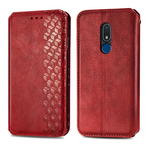 Custodia Portafoglio In Pelle Cover con Supporto S01D per Nokia C3 Rosso