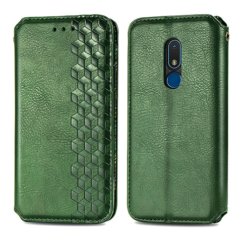 Custodia Portafoglio In Pelle Cover con Supporto S01D per Nokia C3 Verde