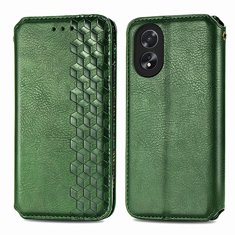 Custodia Portafoglio In Pelle Cover con Supporto S01D per Oppo A18 Verde