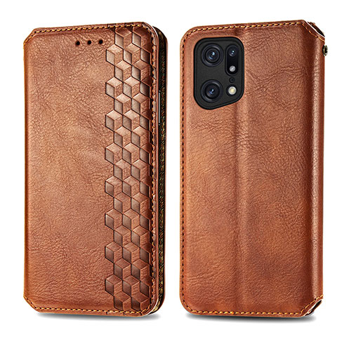 Custodia Portafoglio In Pelle Cover con Supporto S01D per Oppo Find X5 5G Marrone