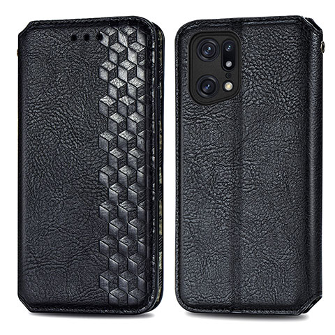 Custodia Portafoglio In Pelle Cover con Supporto S01D per Oppo Find X5 5G Nero