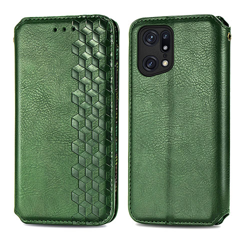 Custodia Portafoglio In Pelle Cover con Supporto S01D per Oppo Find X5 Pro 5G Verde