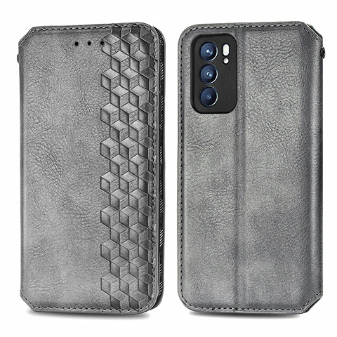 Custodia Portafoglio In Pelle Cover con Supporto S01D per Oppo Reno6 5G Grigio