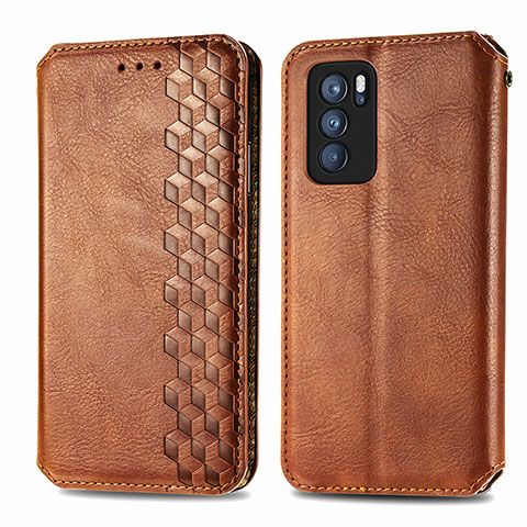 Custodia Portafoglio In Pelle Cover con Supporto S01D per Oppo Reno6 Pro 5G India Marrone