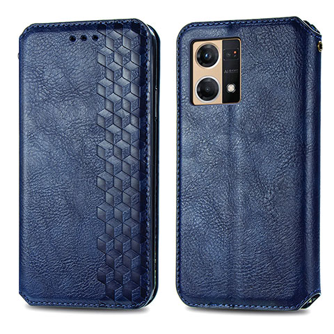 Custodia Portafoglio In Pelle Cover con Supporto S01D per Oppo Reno7 4G Blu