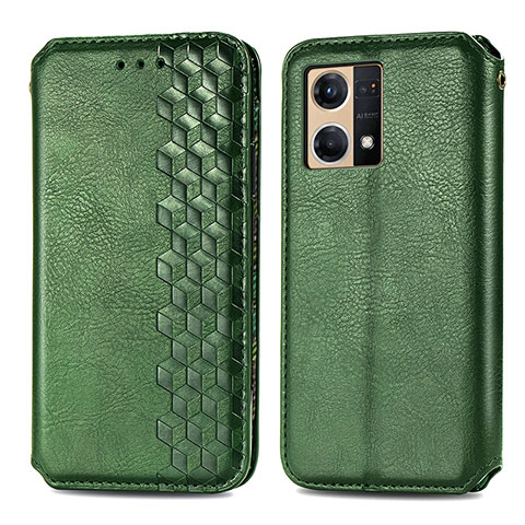 Custodia Portafoglio In Pelle Cover con Supporto S01D per Oppo Reno7 4G Verde