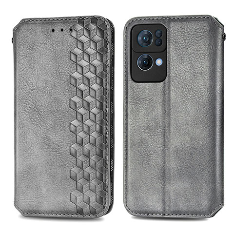 Custodia Portafoglio In Pelle Cover con Supporto S01D per Oppo Reno7 Pro 5G Grigio