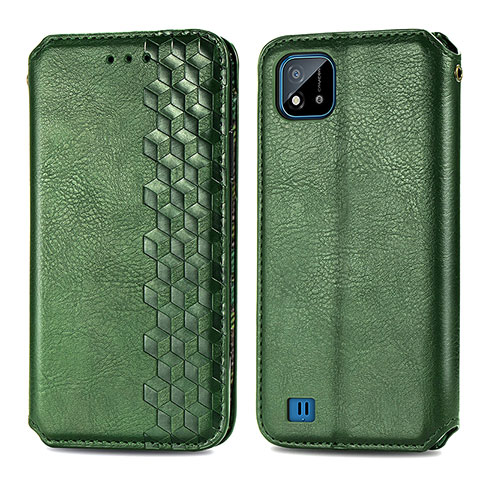 Custodia Portafoglio In Pelle Cover con Supporto S01D per Realme C20A Verde