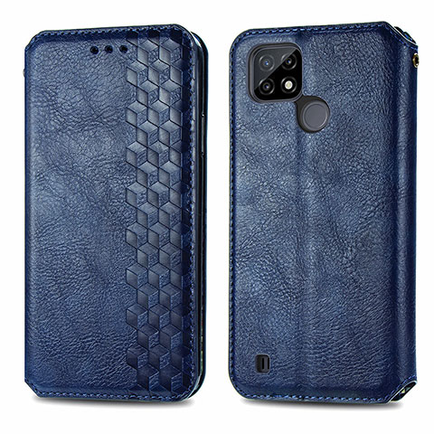 Custodia Portafoglio In Pelle Cover con Supporto S01D per Realme C21 Blu