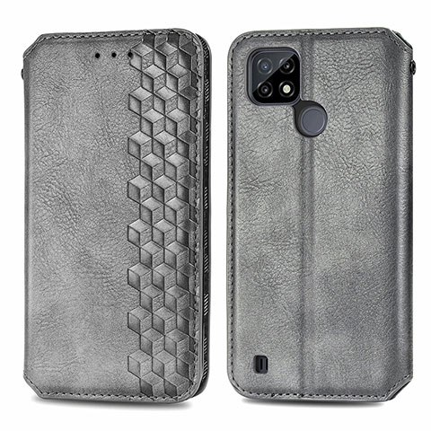 Custodia Portafoglio In Pelle Cover con Supporto S01D per Realme C25Y India Grigio