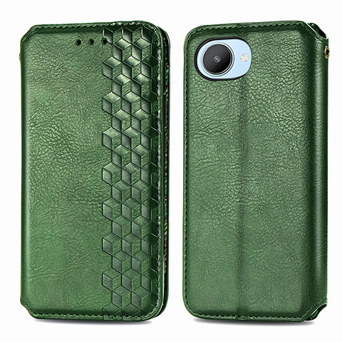 Custodia Portafoglio In Pelle Cover con Supporto S01D per Realme C30 Verde