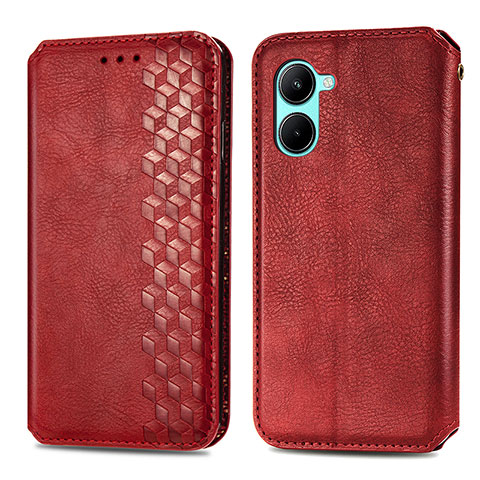 Custodia Portafoglio In Pelle Cover con Supporto S01D per Realme C33 (2023) Rosso