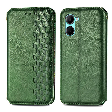 Custodia Portafoglio In Pelle Cover con Supporto S01D per Realme C33 (2023) Verde