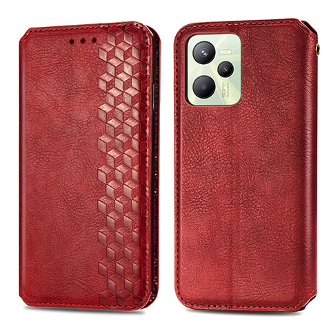 Custodia Portafoglio In Pelle Cover con Supporto S01D per Realme C35 Rosso