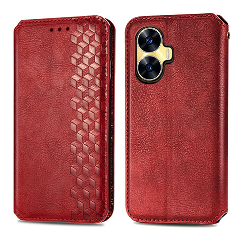 Custodia Portafoglio In Pelle Cover con Supporto S01D per Realme Narzo N55 Rosso