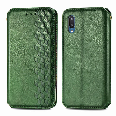 Custodia Portafoglio In Pelle Cover con Supporto S01D per Samsung Galaxy A02 Verde