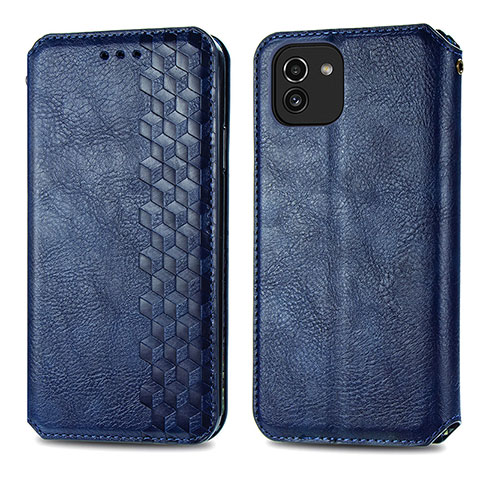 Custodia Portafoglio In Pelle Cover con Supporto S01D per Samsung Galaxy A03 Blu