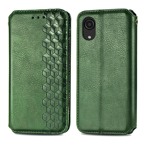 Custodia Portafoglio In Pelle Cover con Supporto S01D per Samsung Galaxy A03 Core Verde