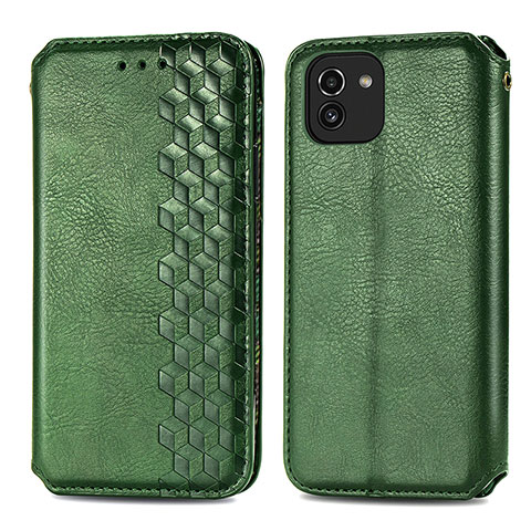 Custodia Portafoglio In Pelle Cover con Supporto S01D per Samsung Galaxy A03 Verde