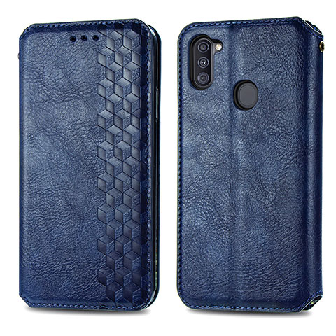 Custodia Portafoglio In Pelle Cover con Supporto S01D per Samsung Galaxy A11 Blu