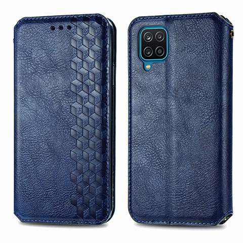 Custodia Portafoglio In Pelle Cover con Supporto S01D per Samsung Galaxy A12 Blu