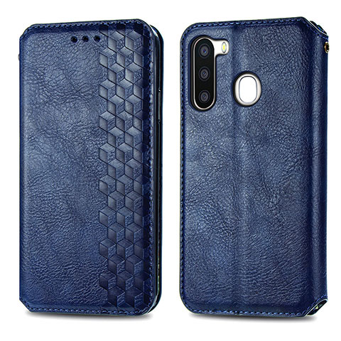 Custodia Portafoglio In Pelle Cover con Supporto S01D per Samsung Galaxy A21 European Blu