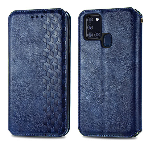 Custodia Portafoglio In Pelle Cover con Supporto S01D per Samsung Galaxy A21s Blu