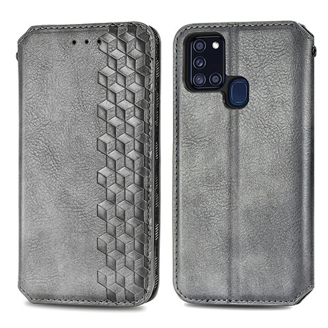 Custodia Portafoglio In Pelle Cover con Supporto S01D per Samsung Galaxy A21s Grigio