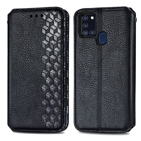 Custodia Portafoglio In Pelle Cover con Supporto S01D per Samsung Galaxy A21s Nero