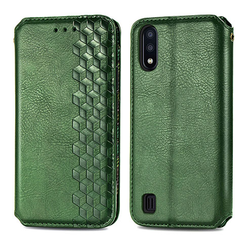 Custodia Portafoglio In Pelle Cover con Supporto S01D per Samsung Galaxy M01 Verde