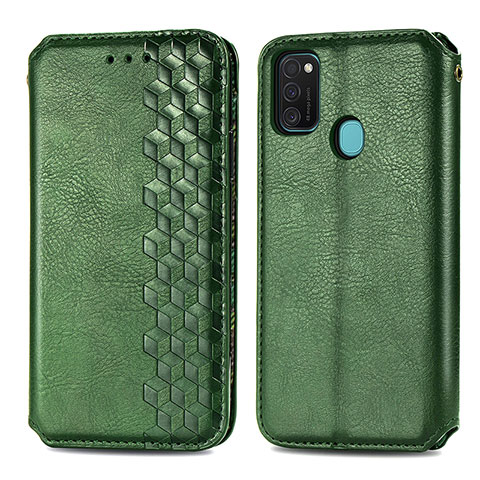 Custodia Portafoglio In Pelle Cover con Supporto S01D per Samsung Galaxy M21 Verde