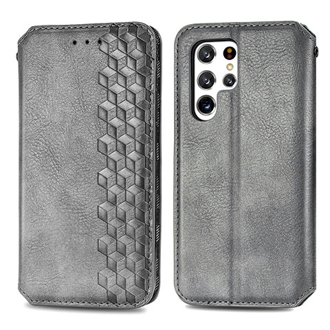 Custodia Portafoglio In Pelle Cover con Supporto S01D per Samsung Galaxy S22 Ultra 5G Grigio