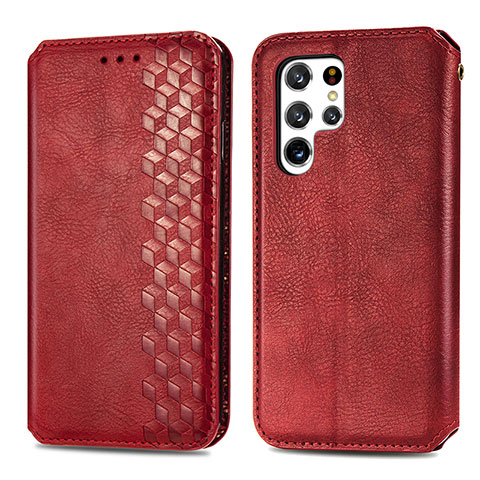 Custodia Portafoglio In Pelle Cover con Supporto S01D per Samsung Galaxy S22 Ultra 5G Rosso