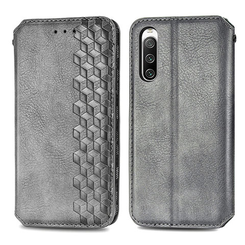 Custodia Portafoglio In Pelle Cover con Supporto S01D per Sony Xperia 10 V Grigio