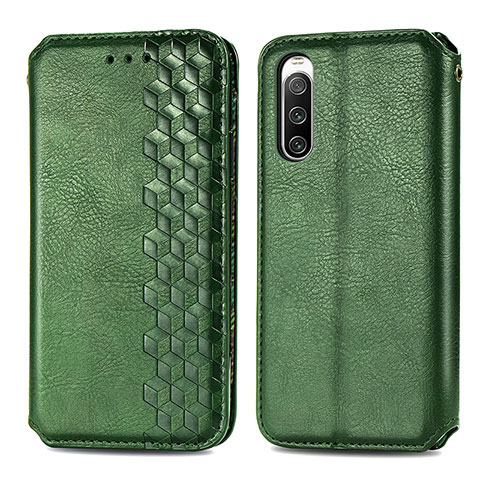 Custodia Portafoglio In Pelle Cover con Supporto S01D per Sony Xperia 10 V Verde