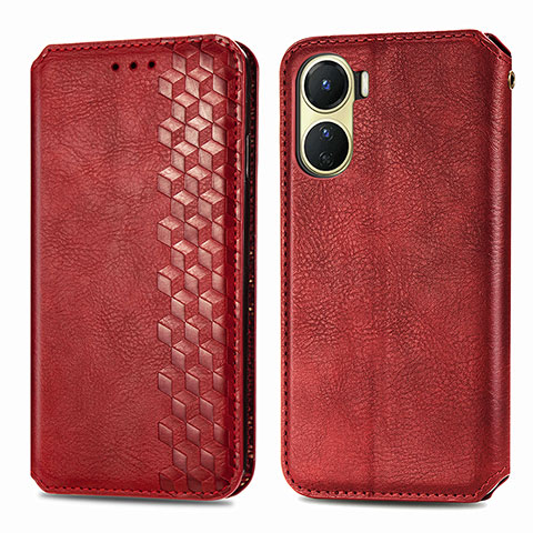 Custodia Portafoglio In Pelle Cover con Supporto S01D per Vivo Y16 Rosso