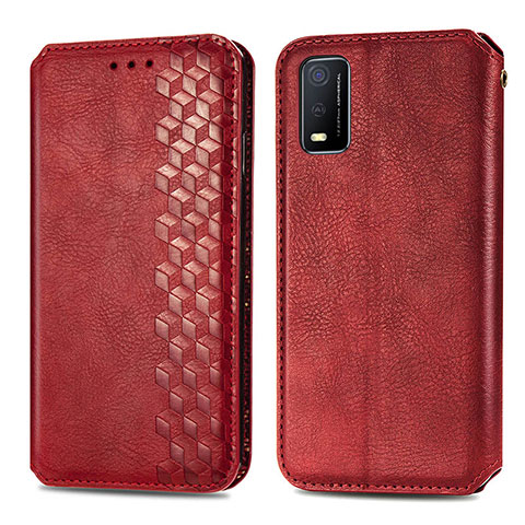 Custodia Portafoglio In Pelle Cover con Supporto S01D per Vivo Y3s (2021) Rosso