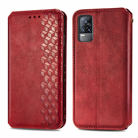 Custodia Portafoglio In Pelle Cover con Supporto S01D per Vivo Y73 (2021) Rosso