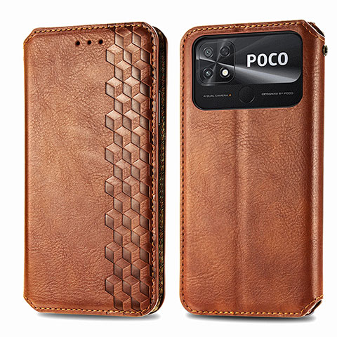 Custodia Portafoglio In Pelle Cover con Supporto S01D per Xiaomi Poco C40 Marrone