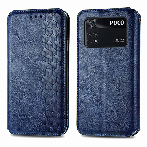 Custodia Portafoglio In Pelle Cover con Supporto S01D per Xiaomi Poco M4 Pro 4G Blu