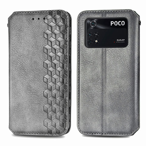 Custodia Portafoglio In Pelle Cover con Supporto S01D per Xiaomi Poco M4 Pro 4G Grigio